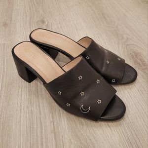 Raye Moon & Stars Heeled Black Sandals